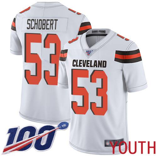 Cleveland Browns Joe Schobert Youth White Limited Jersey #53 NFL Football Road 100th Season Vapor Untouchable->youth nfl jersey->Youth Jersey